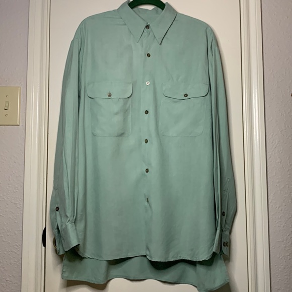 Other - Vintage Men's Mint Green Button-Up Silk Shirt (S)